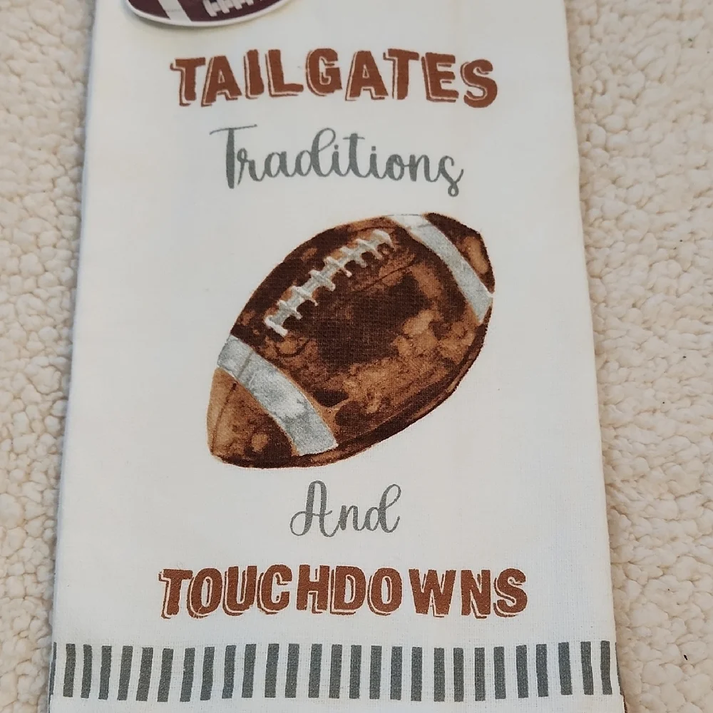 New Football Themed Kitchen Towel - White and Brown